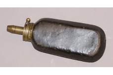 A large Early 19th Century Leather Bodied Sykes Powder Flask