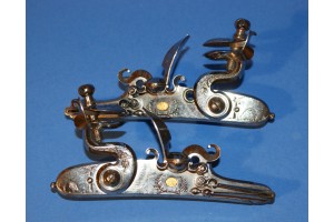 A Fine Pair of French Flintlock Sporting Gun Locks with Gold Makers Stamp 