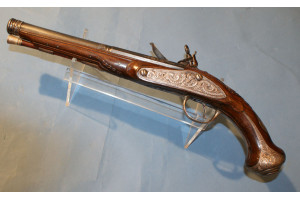 A Stunning Mid 18th Century  Silver Mounted Catalan Miqulet Locked Holster Pistol by JOAN DEOP.