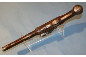 A Stunning Mid 18th Century  Silver Mounted Catalan Miqulet Locked Holster Pistol by JOAN DEOP.